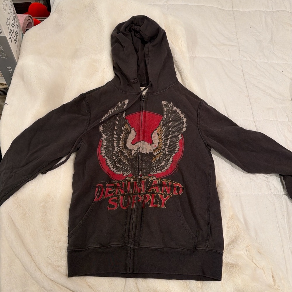 Denim Supply - Ralph Lauren Dark Gray Zip Hoodie with Eagle Graphic